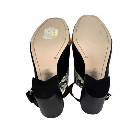 Cole Haan Roccia Snake Black Tabby High Heel Peep Toe Slingback Sandal Size 10B - Picture 12 of 16